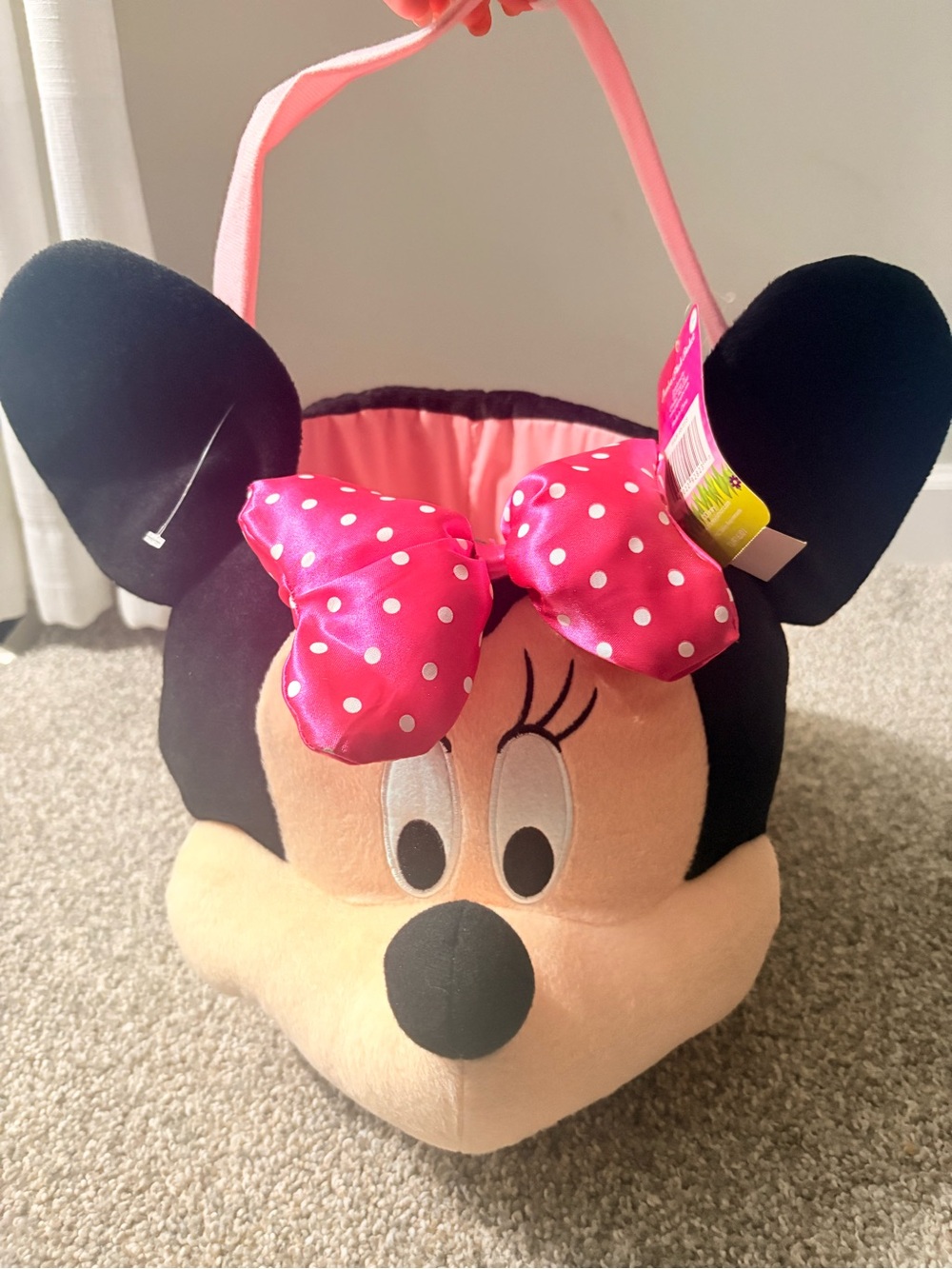 Disney Minnie Mouse Plush Basket with Pink Polka-Dot Bow